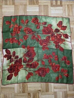 Vintage Red Rose Print Square Scarf